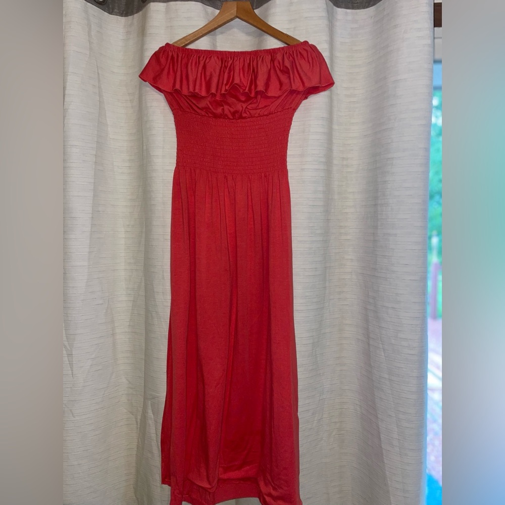 FEATHERS  Maxi Dress Large pink/melon ruffle GUC
